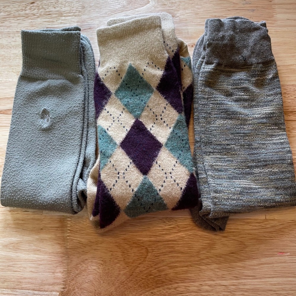 Polo‎ Ralph Lauren & Jhane Barnes Mens Dress Socks Bundle 3 Pairs Argyle Green